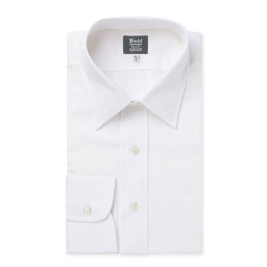Tailored Fit Plain Poplin Button Cuff Shirt in White