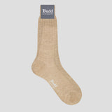 Handmade sand-colored short linen socks with a ribbed texture, perfect for cool summer comfort.