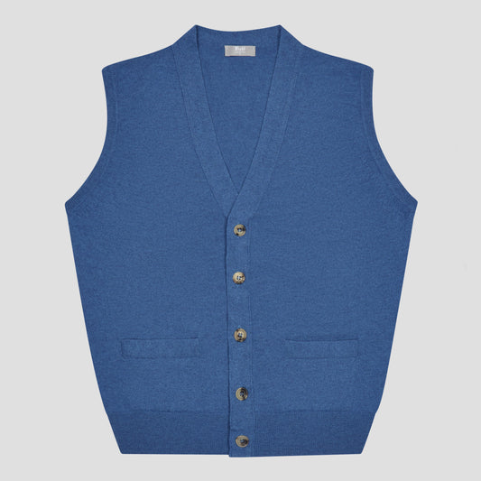 Wilton Scottish Cashmere Sleeveless Cardigan in Coast Blue
