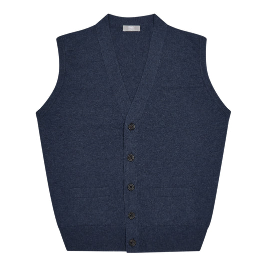 Wilton Scottish Cashmere Sleeveless Cardigan in Cosmos Blue