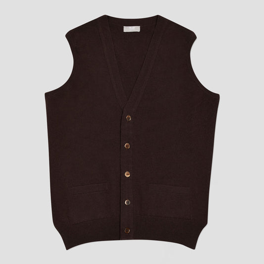 Wilton Scottish Cashmere Sleeveless Cardigan in Ebony