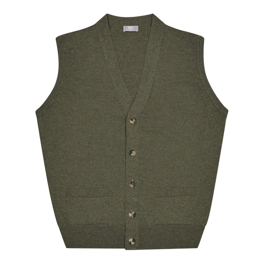 Wilton Scottish Cashmere Sleeveless Cardigan in Loden Green