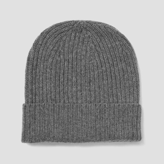 Plain Cashmere Ribbed Hat in Flannel