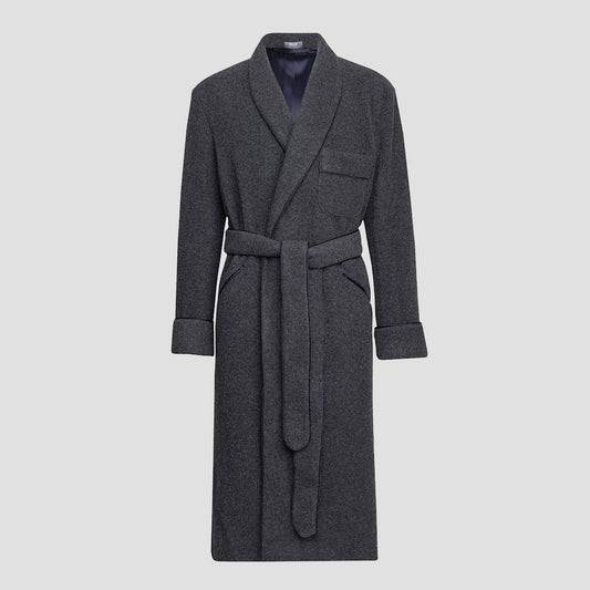 Cashmere and Wool Fleece Dressing Gown in Charcoal and Navy