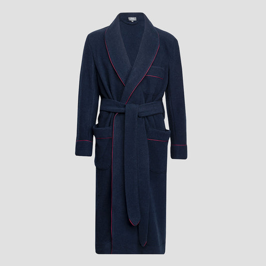 Cashmere and Wool Fleece Dressing Gown in Navy and Wine