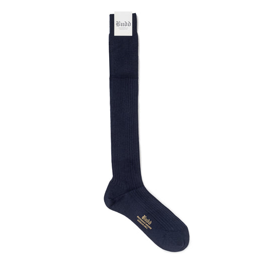 Ribbed Wool Long Socks in Dark Blue