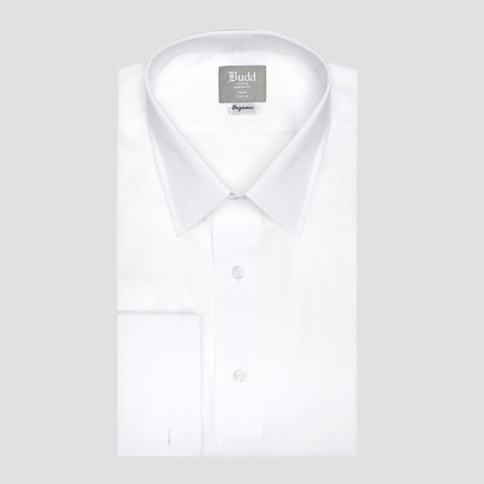 Tailored Fit Swiss Organic Poplin Double Cuff Shirt in White