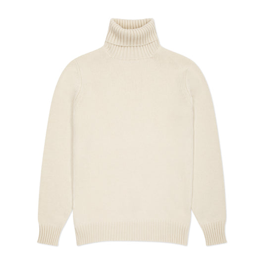 Plain Cashmere Roll Neck Jumper in Undyed White