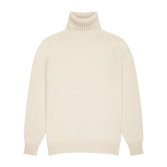 Plain Cashmere Roll Neck Jumper in Undyed White – Budd London