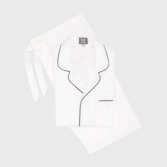 Tailored Fit Plain Batiste Pyjamas in White and Navy