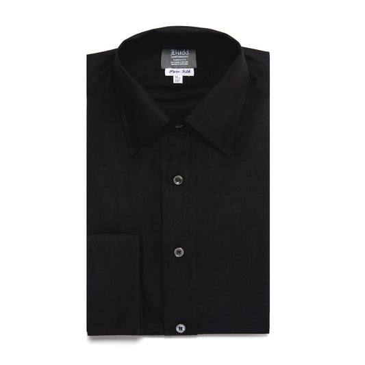 Tailored Fit Plain Silk Double Cuff Dress Shirt in Black Budd Shirtmakers Ltd Tailored Fit Plain Silk Double Cuff Dress Shirt in Black Budd Shirtmakers Ltd