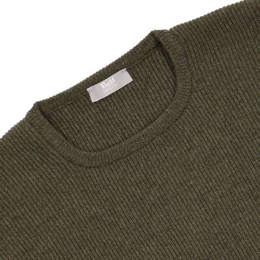 Cashmere Fishermans Rib Crew Neck Jumper in Loden Mix