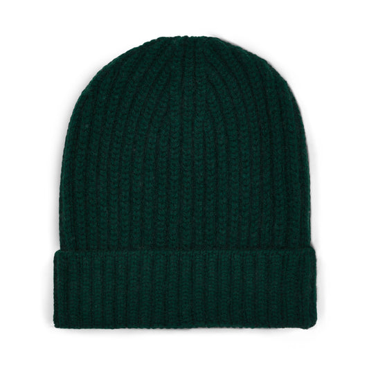 Cashmere Thick Ribbed Hat in Bottle Green