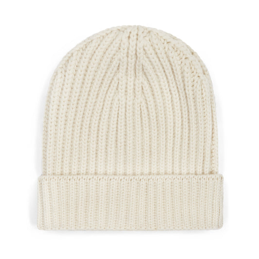 Cashmere Thick Ribbed Hat in Undyed White