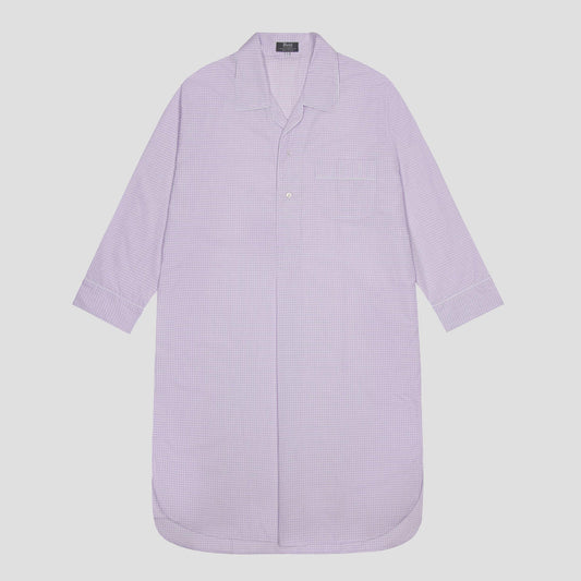 Grid Check Cotton Nightshirt in Lilac and White
