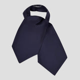 Plain Silk Cravat in Navy on a pale plain grey background