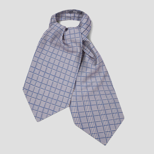 Prince of Wales Check Silk Cravat in Sky