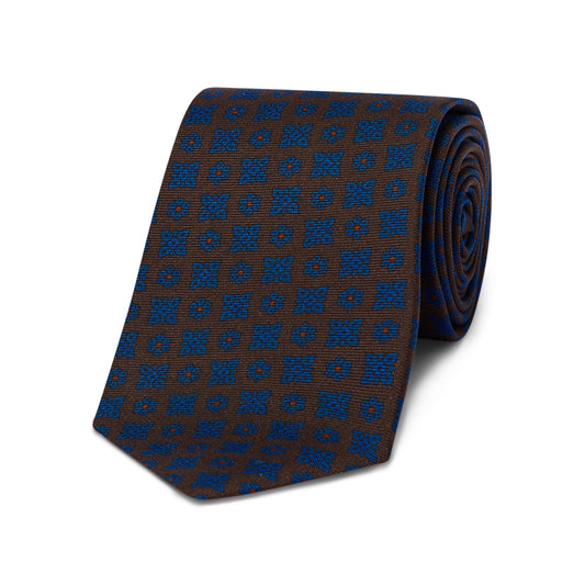 Coffer Rosette Madder Silk Tie in Brown and Blue