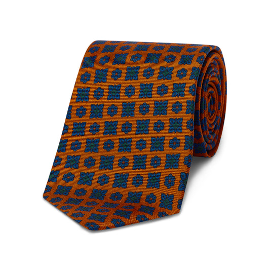 Coffer Rosette Madder Silk Tie in Gold and Blue