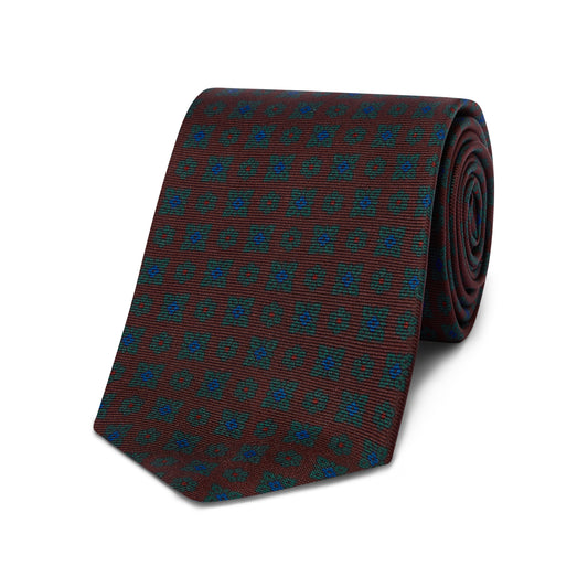 Coffer Rosette Madder Silk Tie in Red and Purple
