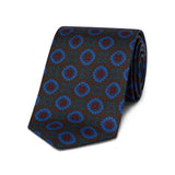 Brown authentic madder silk tie with blue decorative motif