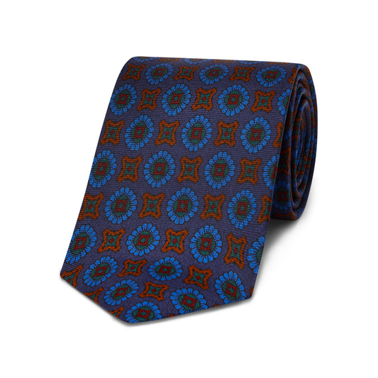 Plucky Rosette and Star Madder Silk Tie in Navy
