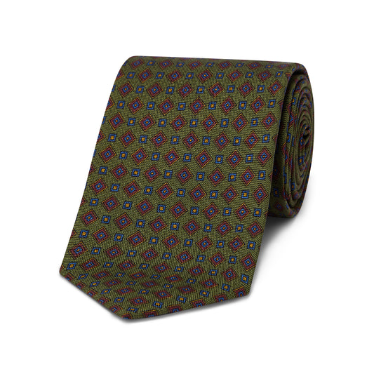 Silk Hopsack Jostle Square Tie in Green
