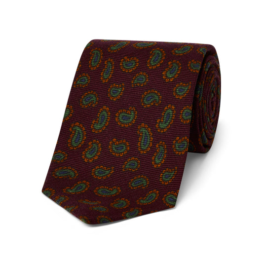 Wool Feather Motif Tie in Wine Red