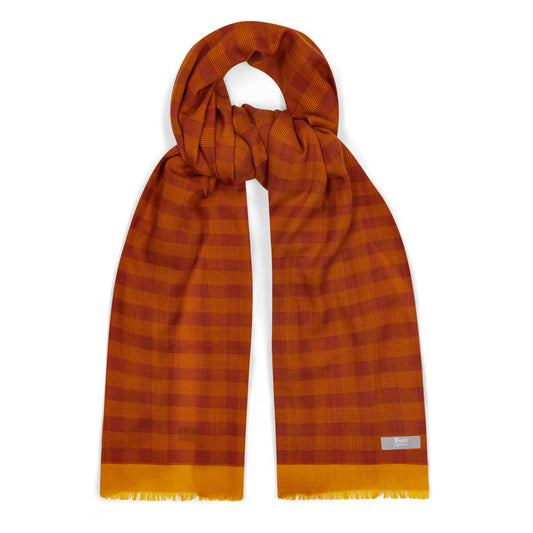 Glen Plaid Wool and Cashmere Scarf in Orange and Red