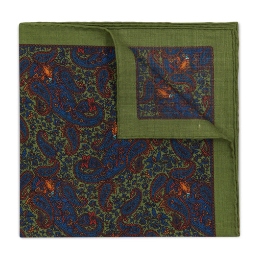 Find The Pheasant Silk and Wool Pocket Square in Light Green