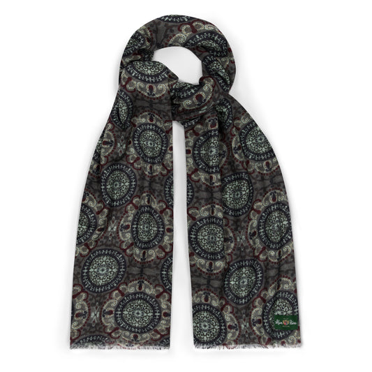 Large Medallion Fine Wool Scarf in Moss