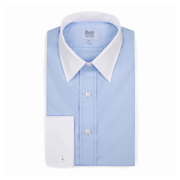 Mens blue dress shirt with white collar and cuffs 2025