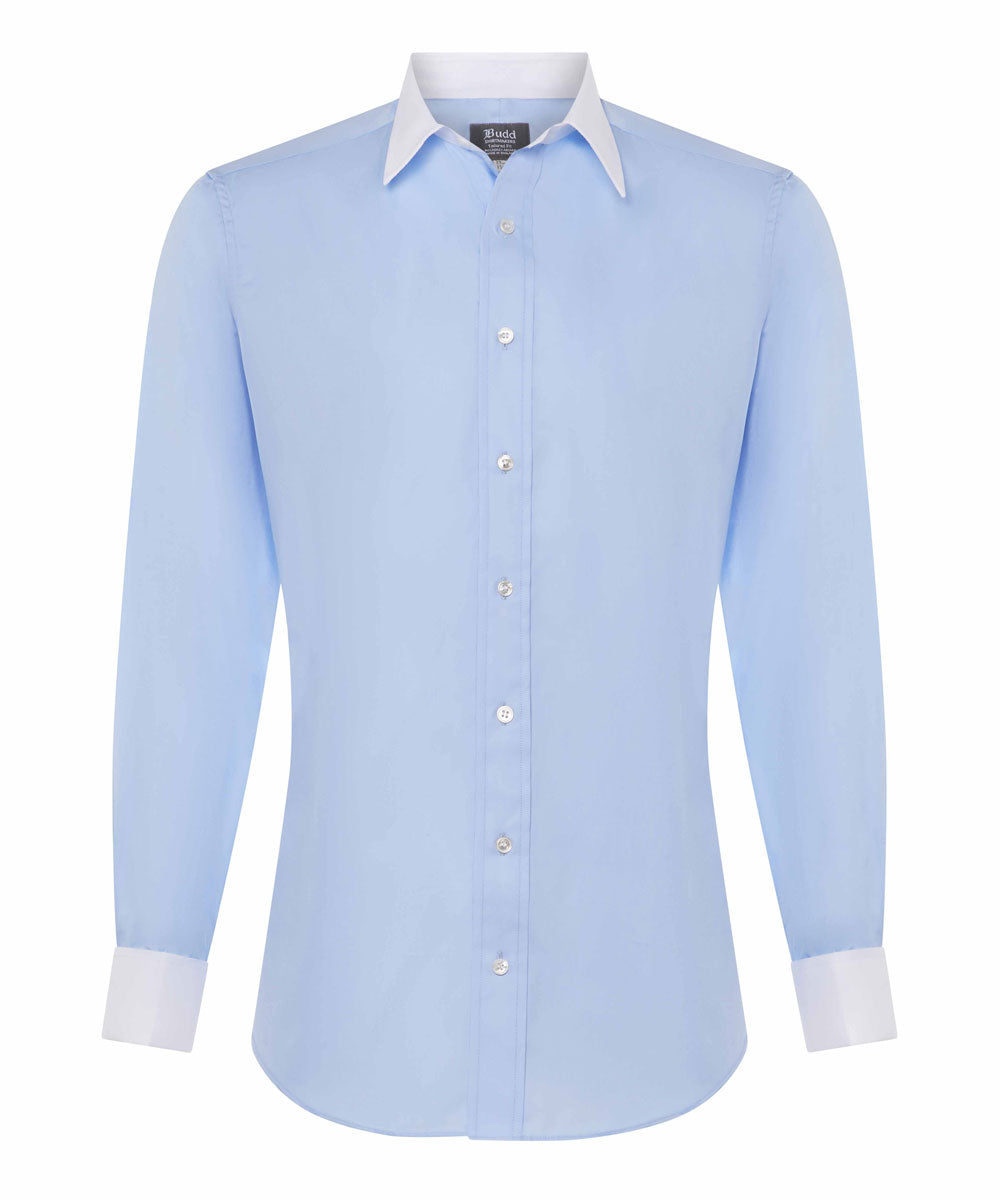 Classic Fit Poplin Shirt in Blue with White Collar and Cuffs