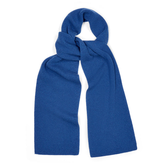 Scottish Cashmere 3 Ply Ribbed Scarf in Coast Blue