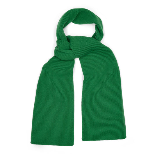 Scottish Cashmere 3 Ply Ribbed Scarf in Grasshopper Green