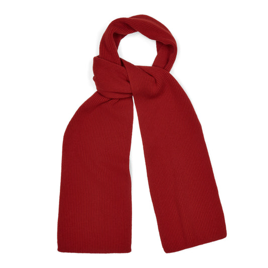 Scottish Cashmere 3 Ply Ribbed Scarf in Ruby Red