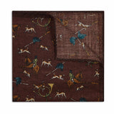 Vintage Hunting Design Wool Pocket Square in Burgundy
