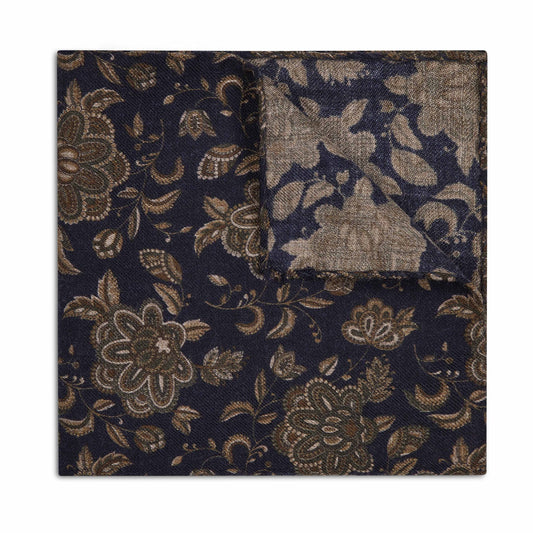 Sussex Floral Wool Pocket Square in Navy