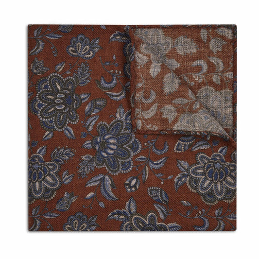 Sussex Floral Wool Pocket Square in Rust