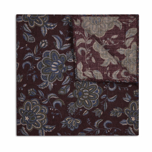 Sussex Floral Wool Pocket Square in Wine
