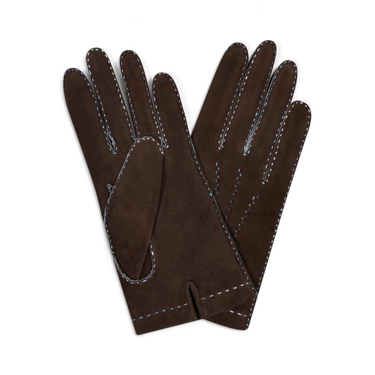 Chocolate Goatskin / Cashmere Lined Gloves with Contrast Stitching
