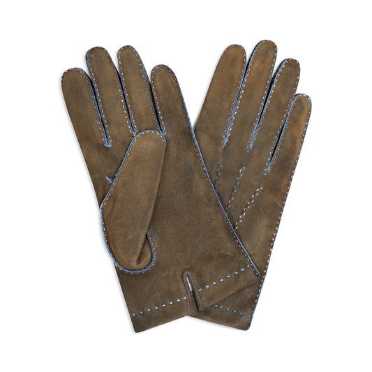 Moss Goatskin / Cashmere Lined Gloves with Contrast Stitching