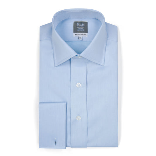 Tailored Fit Fine Piquet Double Cuff Shirt in Sky Blue