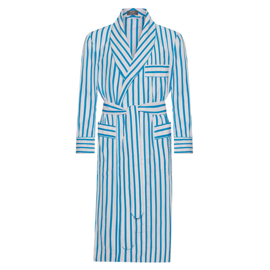 Stripe Poplin Dressing Gown in California Blue