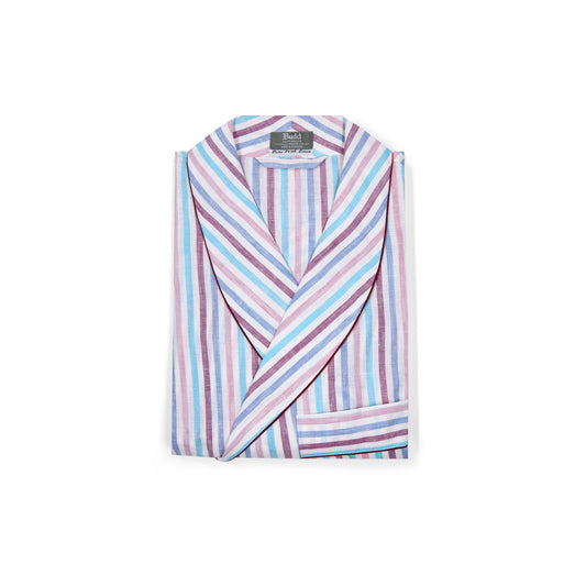 Stripe Linen Dressing Gown in White, Blue and Pink