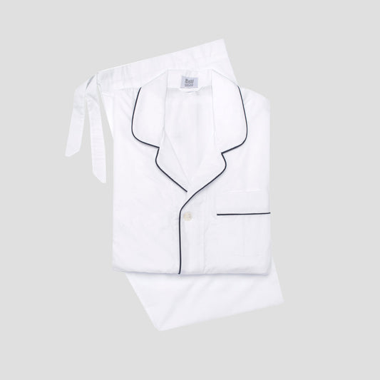 Giza 87 Egyptian Cotton Classic Fit Pyjamas in White and Navy