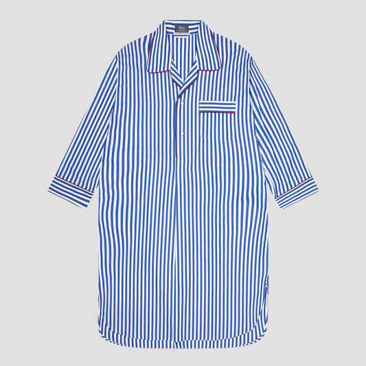 Men's Sea Island Quality Stripe Nightshirt in Royal Blue