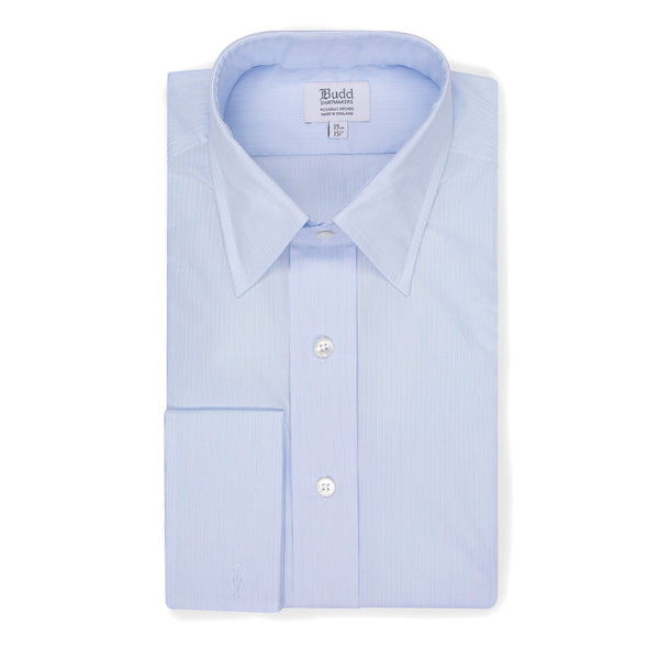 Classic Fit Double Cuff Needle Stripe Shirt in Sky Blue