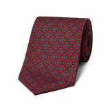Red authentic madder silk tie with blue and green floral motif