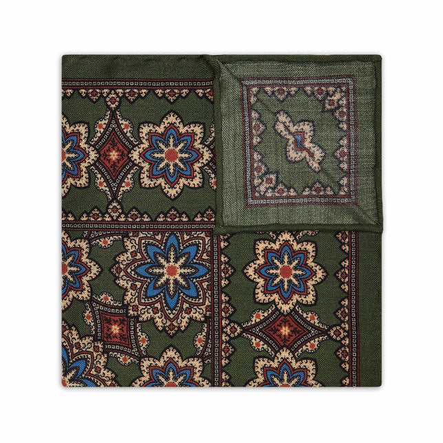 Moroccan Floral Design Silk and Wool Pocket Square in Howard